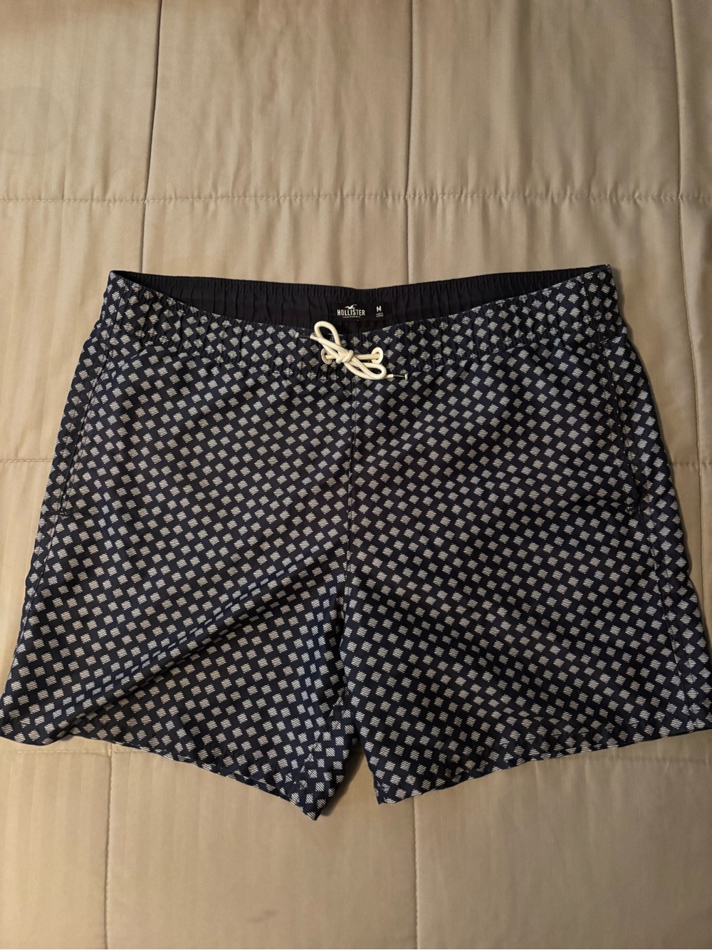 Hollister Navy Swim Trunks with Light Gray Diamond Print